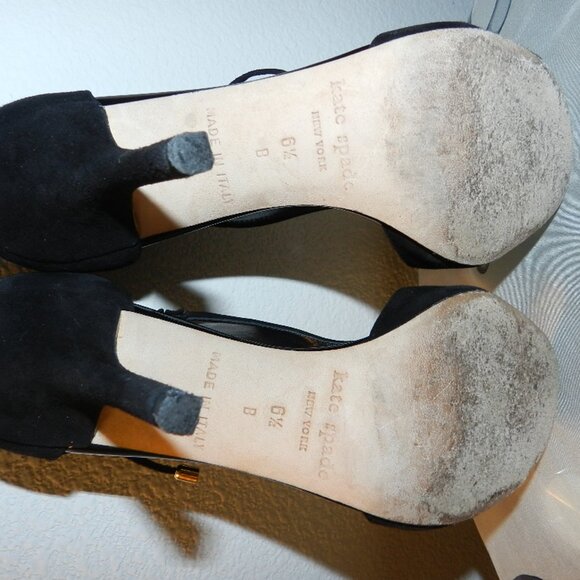 Kate Spade New York Cate Black Open Toe Suede Leather T-Strap Heels Size 6.5 - Picture 12 of 16